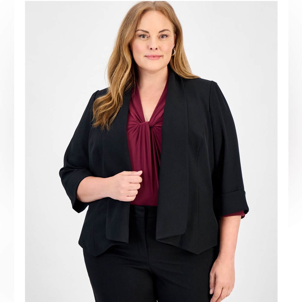 💜 NWT KASPER PLUS SIZE OPEN FRONT SOFT BLAZER BLACK FROM MACY’S